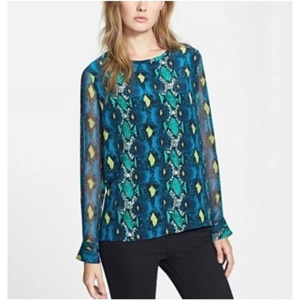 EQUIPMENT Femme Liam Blouse Turquoise Teal Canapy Snake Silk Sheer Sleeve Top XS